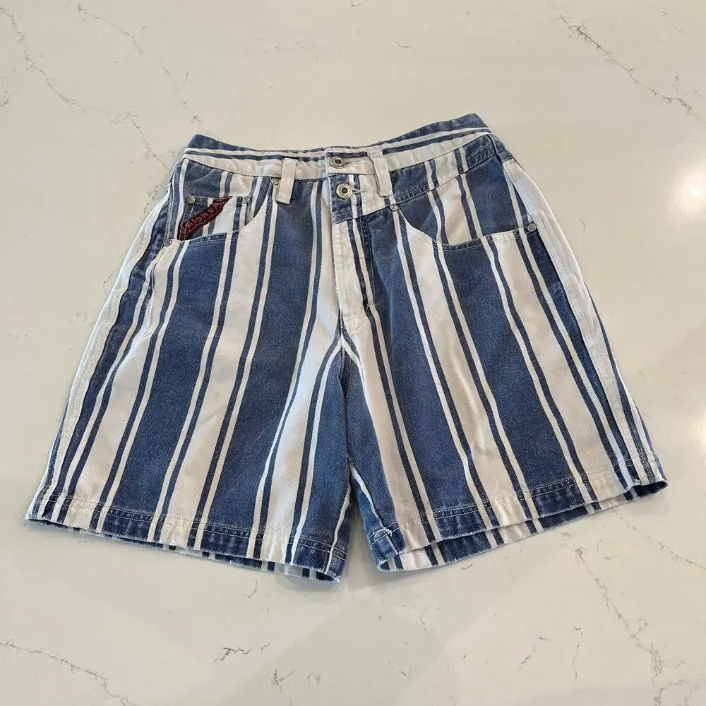 Y2K Vintage Union Bay White and Blue‎ Striped Shorts Size Small
